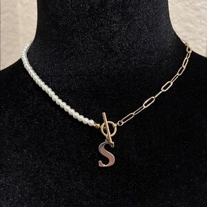 Gold and Pearl Initial Necklace 14K